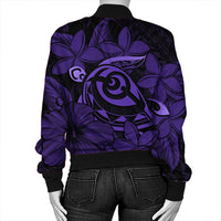 Hawaiian Turtle Hibiscus Plumeria Kanaka Polynesian Bomber Jacket Purple - Soft Style - AH - Polynesian Pride