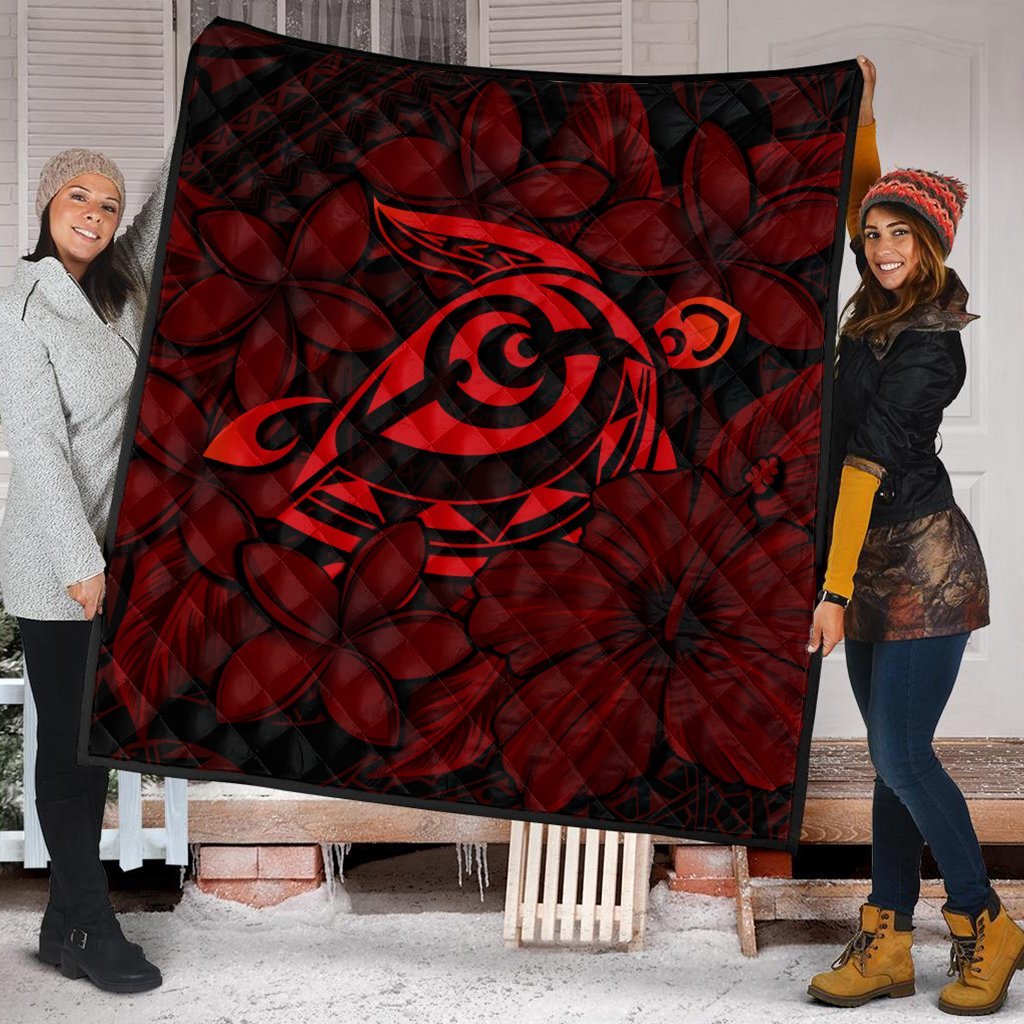 Hawaiian Turtle Hibiscus Plumeria Kanaka Polynesian Premium Quilts Red - Soft Style - AH - Polynesian Pride