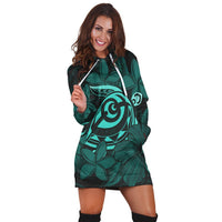 Hawaiian Turtle Hibiscus Plumeria Kanaka Polynesian Hoodie Dress Turquoise - Soft Style - AH - Polynesian Pride