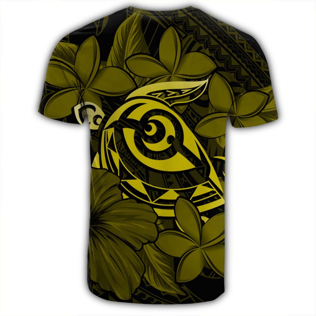 Hawaiian Turtle Hibiscus Plumeria Kanaka Polynesian T Shirt Yellow Soft Style AH - Polynesian Pride