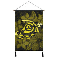 Hawaiian Turtle Hibiscus Plumeria Kanaka Polynesian Hanging Poster Yellow - Soft Style - AH Hanging Poster Cotton And Linen - Polynesian Pride