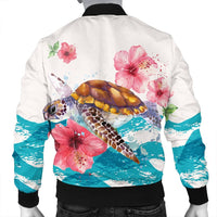 Hawaiian Turtle Hibiscus Waves Polynesian Bomber Jacket - AH - Polynesian Pride