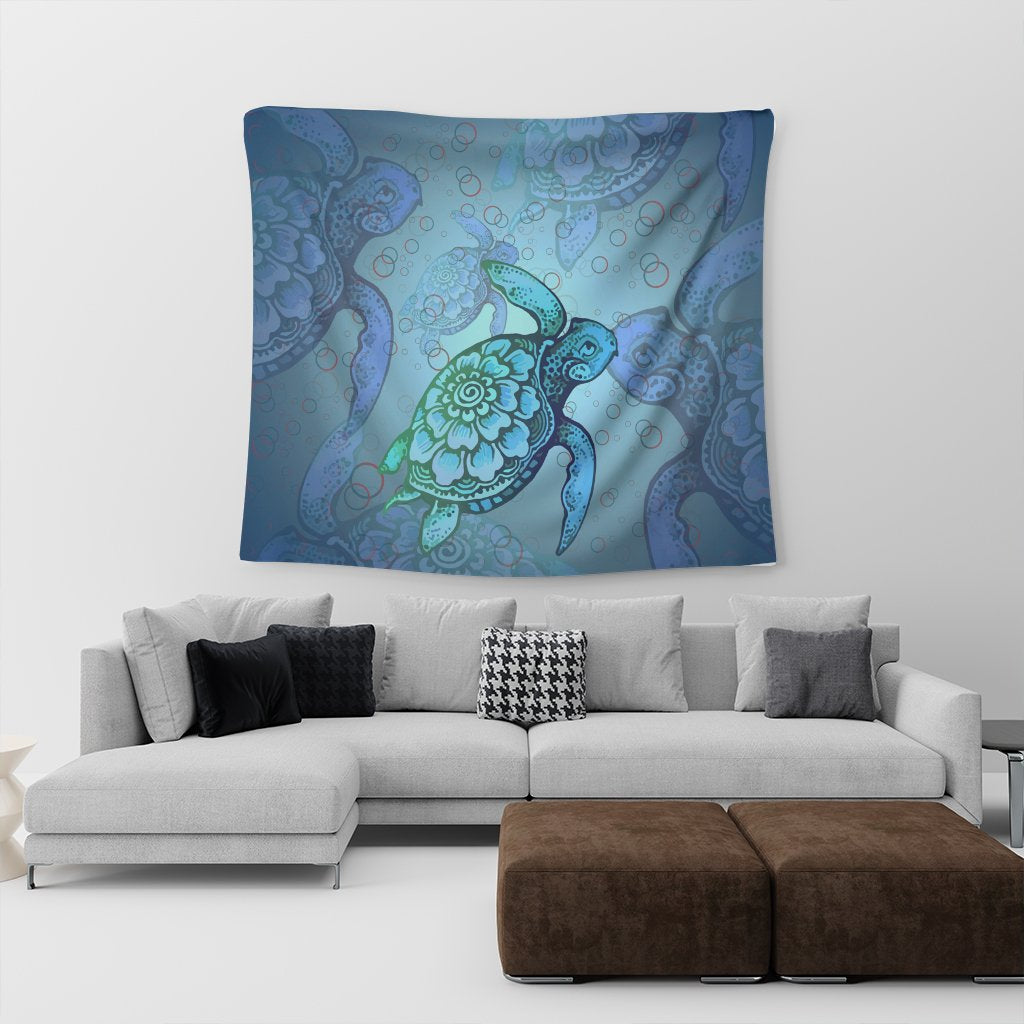 Hawaiian Turtle In The Sea Bubble Polynesian Tapestry - AH - Polynesian Pride