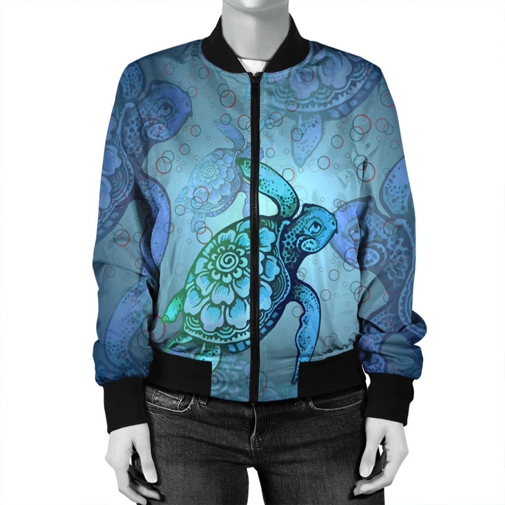 Hawaiian Turtle In The Sea Bubble Polynesian Bomber Jacket - AH - Polynesian Pride