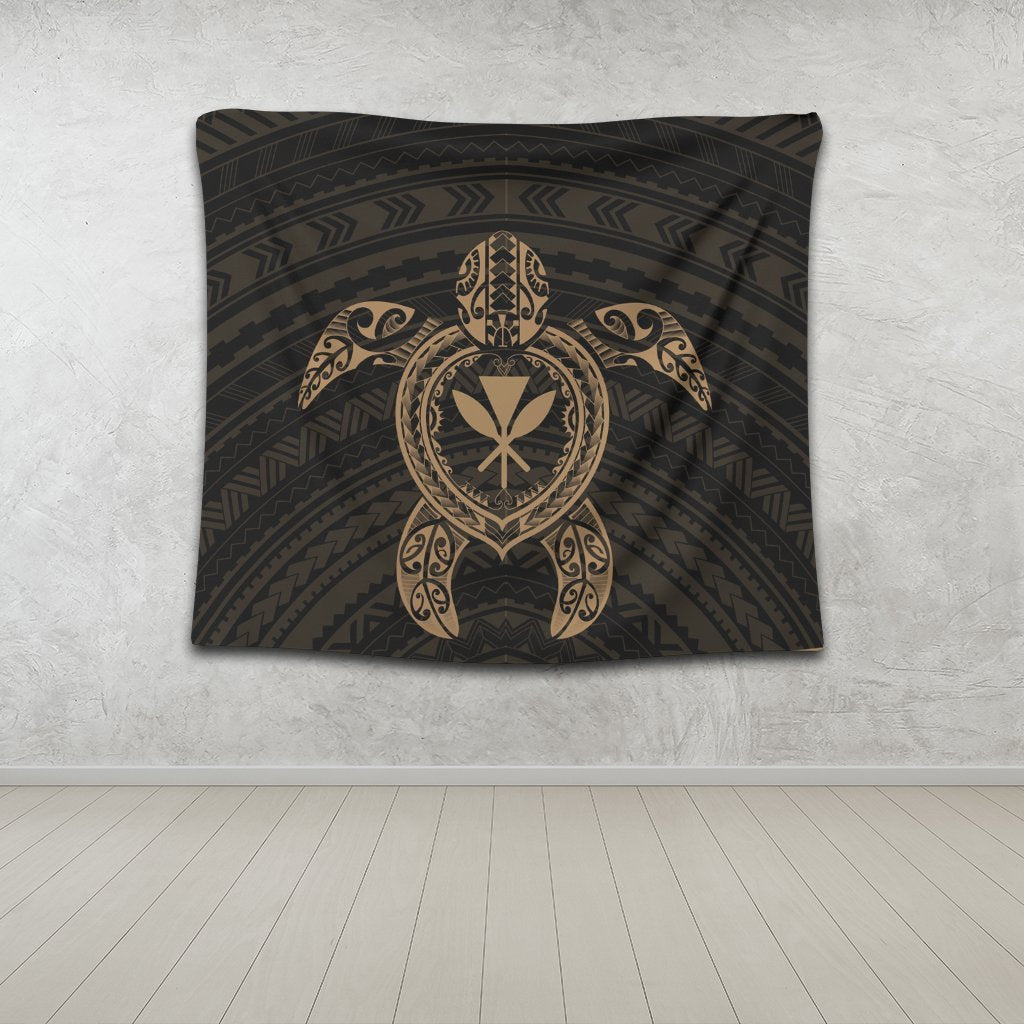 Hawaiian Turtle Kanaka Polynesian Tapestry - Gold - AH - Polynesian Pride