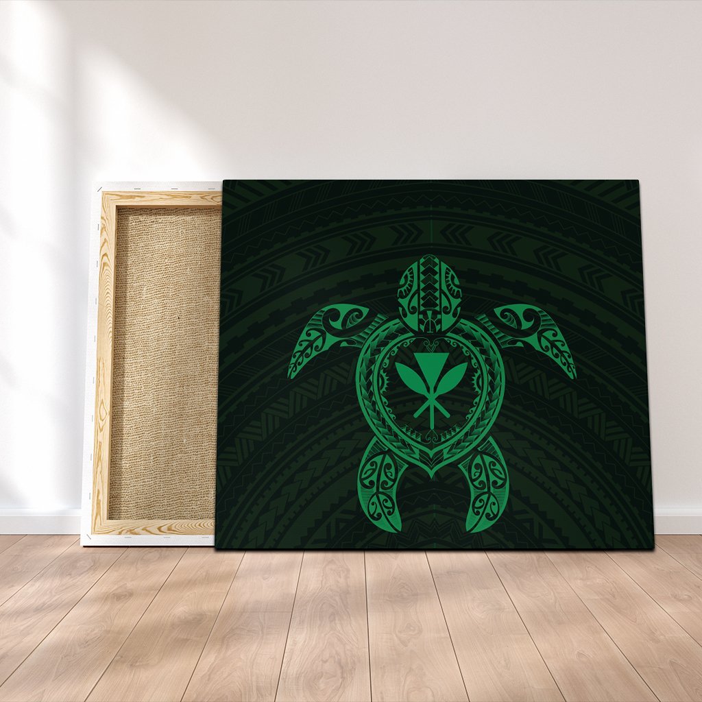 Hawaiian Turtle Kanaka Polynesian Canvas - Green - AH Canvas Poly-cotton - Polynesian Pride