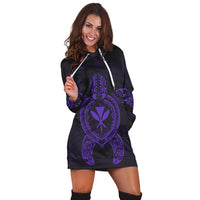 Hawaiian Turtle Kanaka Polynesian Hoodie Dress - Purple - AH - Polynesian Pride