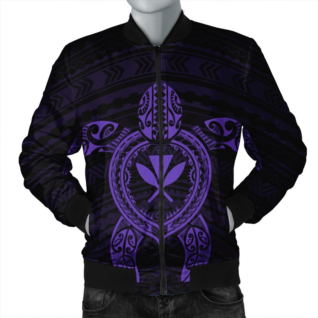 Hawaiian Turtle Kanaka Polynesian Bomber Jacket - Purple - AH Black Unisex - Polynesian Pride