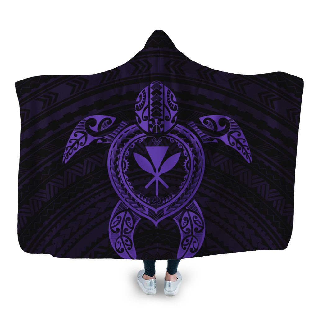 Hawaiian Turtle Kanaka Polynesian Hooded Blanket - Purple - AH Hooded Blanket White - Polynesian Pride
