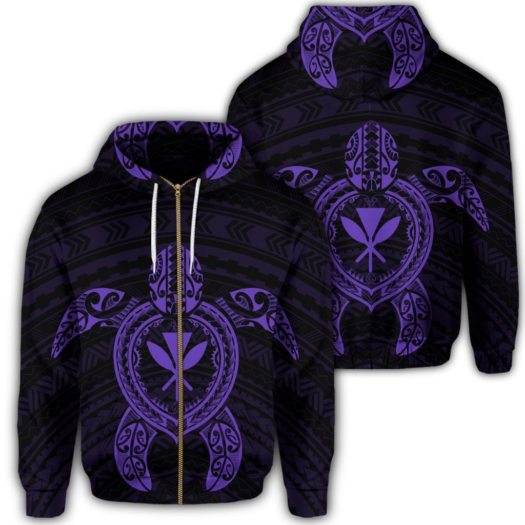 Hawaiian Turtle Kanaka Polynesian Zip Hoodie Purple Unisex Art - Polynesian Pride