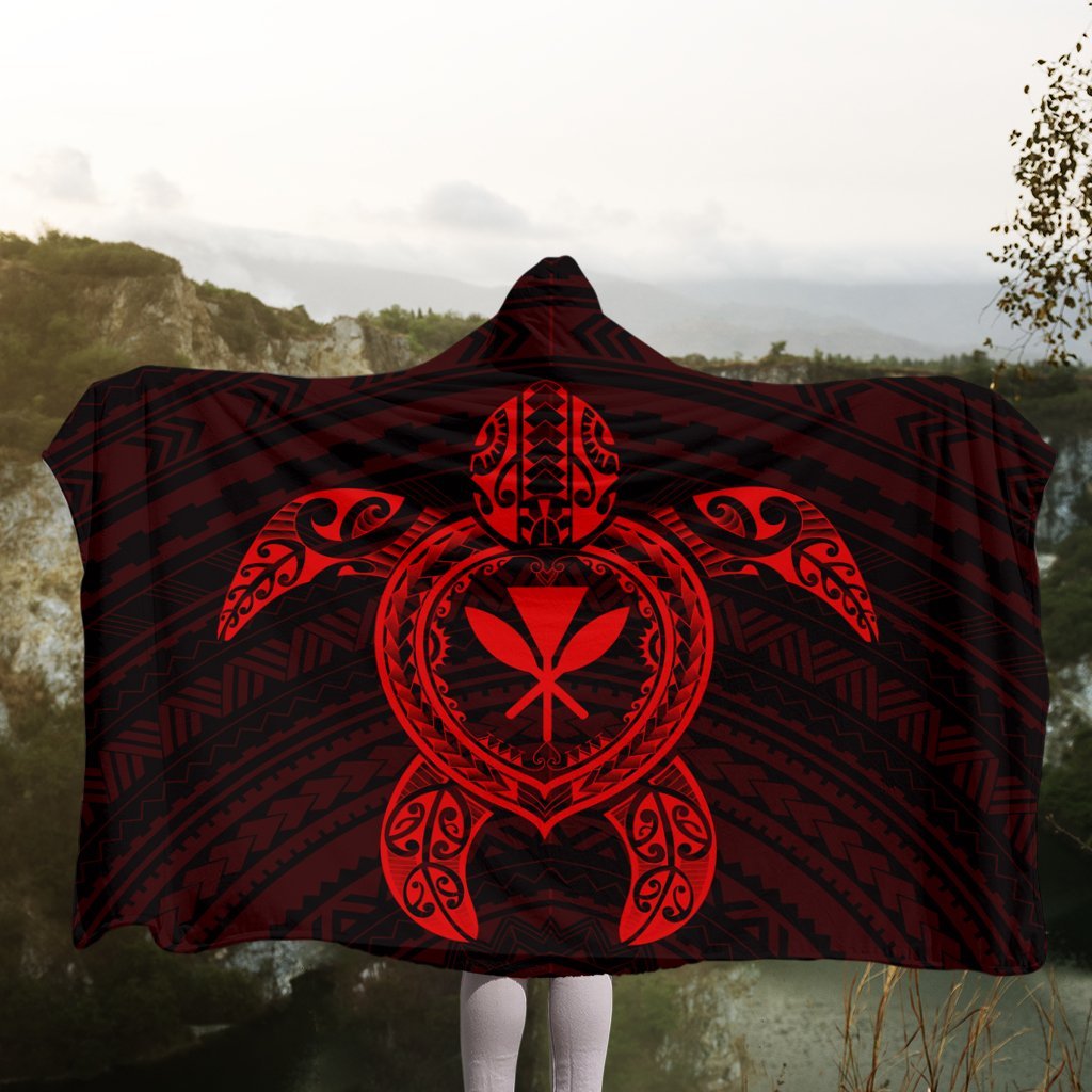 Hawaiian Turtle Kanaka Polynesian Hooded Blanket - Red - AH - Polynesian Pride
