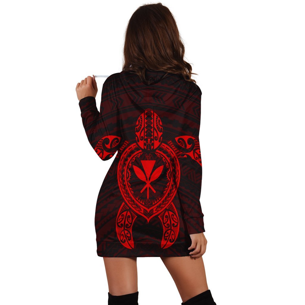 Hawaiian Turtle Kanaka Polynesian Hoodie Dress - Red - AH - Polynesian Pride