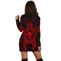 Hawaiian Turtle Kanaka Polynesian Hoodie Dress - Red - AH - Polynesian Pride