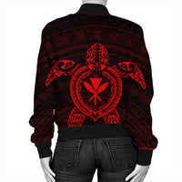 Hawaiian Turtle Kanaka Polynesian Bomber Jacket - Red - AH - Polynesian Pride