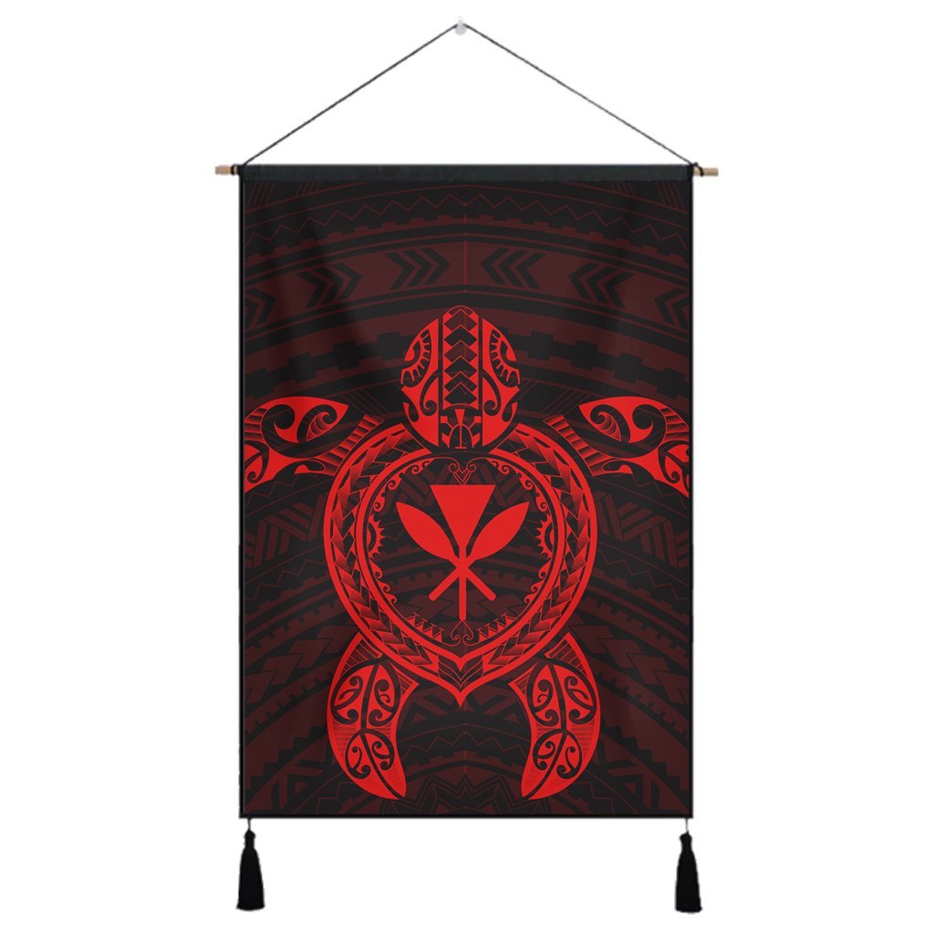 Hawaiian Turtle Kanaka Polynesian Hanging Poster - Red - AH Hanging Poster Cotton And Linen - Polynesian Pride