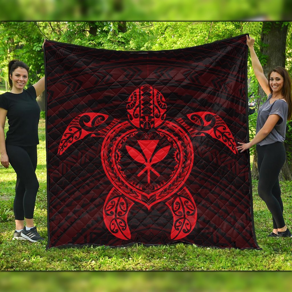 Hawaiian Turtle Kanaka Polynesian Premium Quilts - Red - AH Black - Polynesian Pride
