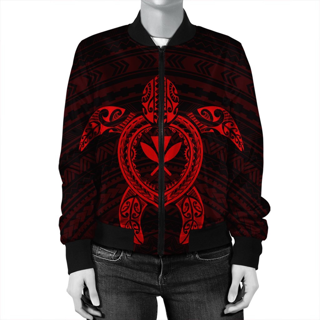 Hawaiian Turtle Kanaka Polynesian Bomber Jacket - Red - AH - Polynesian Pride