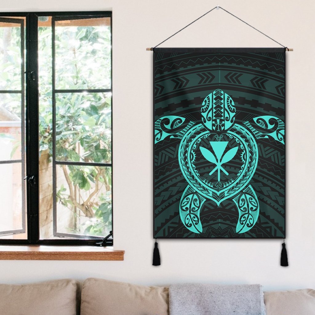 Hawaiian Turtle Kanaka Polynesian Hanging Poster - Turquoise - AH - Polynesian Pride
