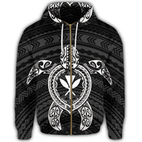 Hawaiian Turtle Kanaka Polynesian Zip Hoodie White - Polynesian Pride