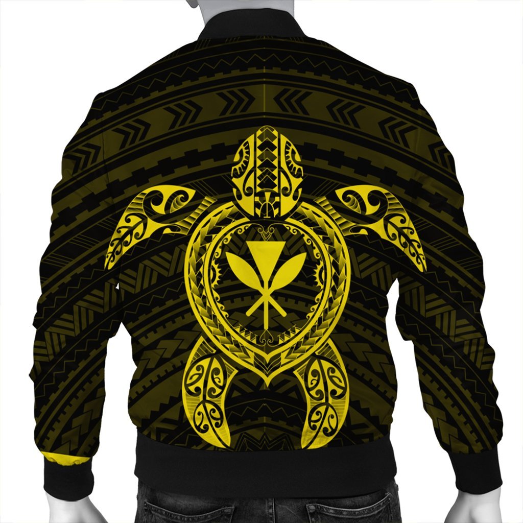 Hawaiian Turtle Kanaka Polynesian Bomber Jacket - Yellow - AH - Polynesian Pride