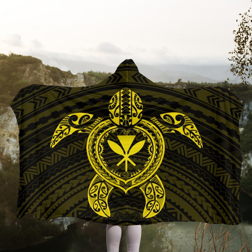 Hawaiian Turtle Kanaka Polynesian Hooded Blanket - Yellow - AH - Polynesian Pride