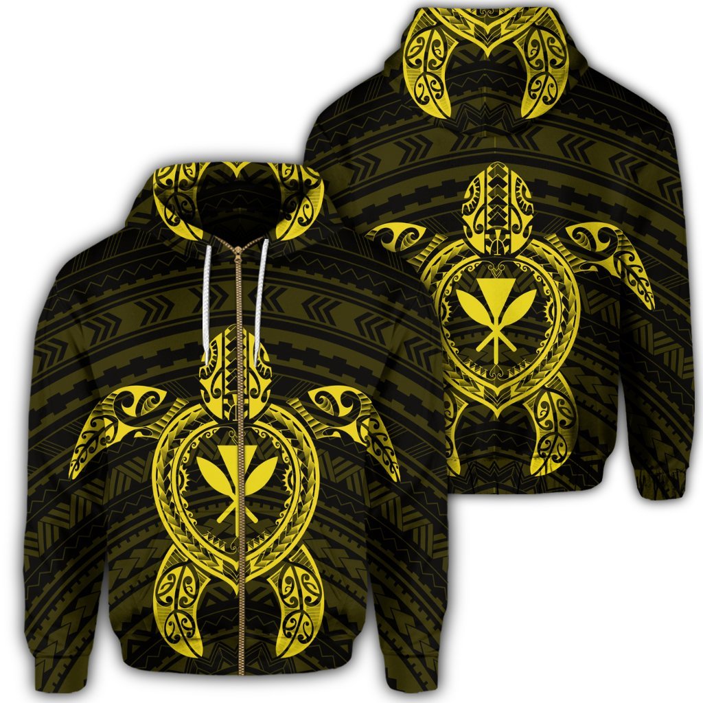 Hawaiian Turtle Kanaka Polynesian Zip Hoodie Yellow Unisex Art - Polynesian Pride