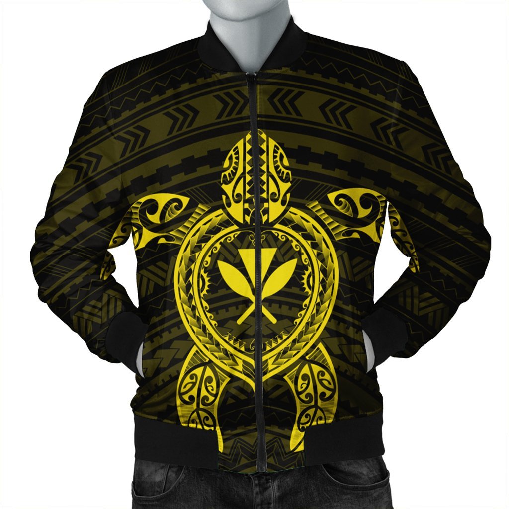 Hawaiian Turtle Kanaka Polynesian Bomber Jacket - Yellow - AH Black Unisex - Polynesian Pride