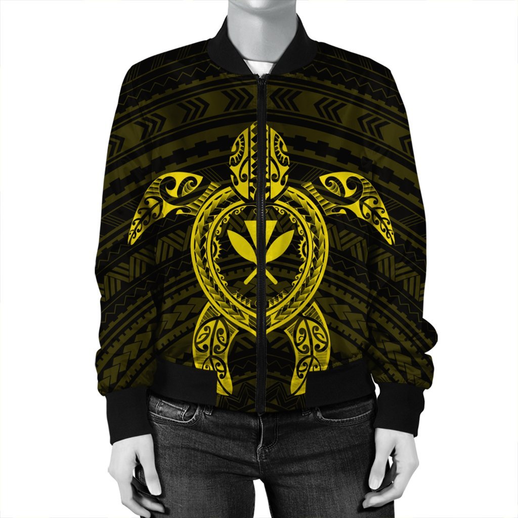 Hawaiian Turtle Kanaka Polynesian Bomber Jacket - Yellow - AH - Polynesian Pride