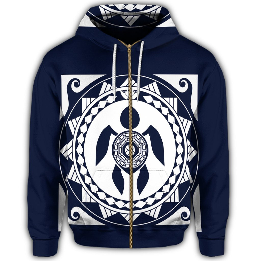 Hawaiian Turtle Pattern Zip Hoodie - Polynesian Pride