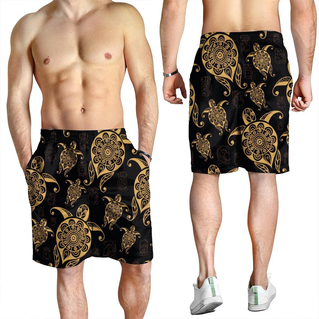 Hawaiian Turtle Pattern Golden Men's Shorts - AH - Polynesian Pride