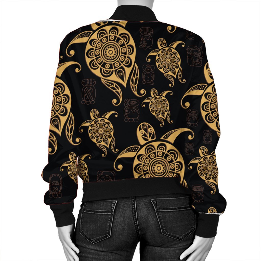 Hawaiian Turtle Pattern Golden Bomber Jacket - AH - Polynesian Pride