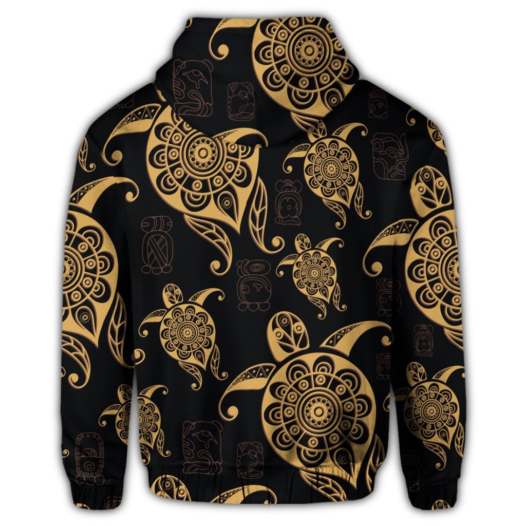 Hawaiian Turtle Pattern Golden Zip Hoodie - Polynesian Pride