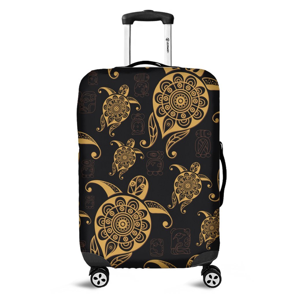 Hawaiian Turtle Pattern Golden Luggage Covers - AH Black - Polynesian Pride