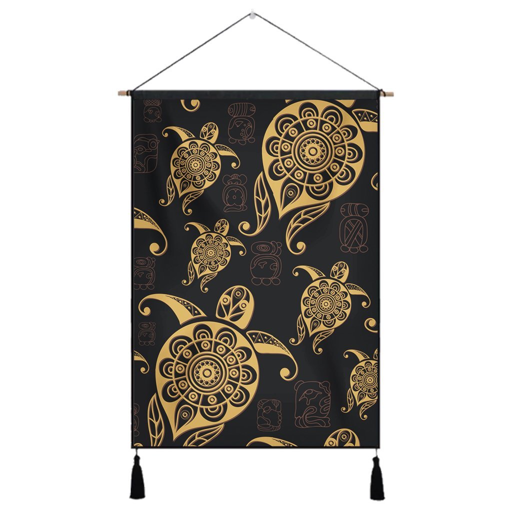 Hawaiian Turtle Pattern Golden Hanging Poster - AH Hanging Poster Cotton And Linen - Polynesian Pride