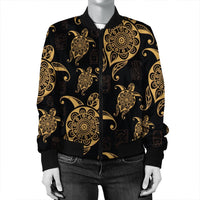 Hawaiian Turtle Pattern Golden Bomber Jacket - AH - Polynesian Pride
