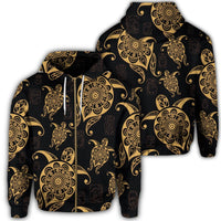 Hawaiian Turtle Pattern Golden Zip Hoodie Unisex Art - Polynesian Pride