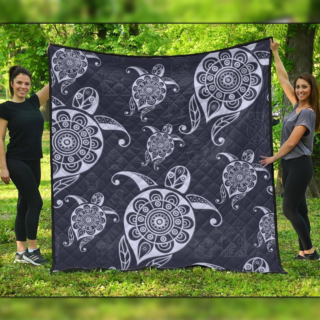 Hawaiian Turtle Pattern Wonderfull Premium Quilts - AH Black - Polynesian Pride