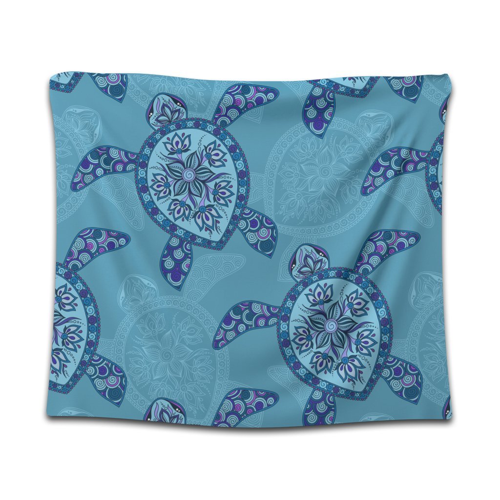 Hawaiian Turtle Plumeria Tapestry - AH Wall Tapestry Black - Polynesian Pride