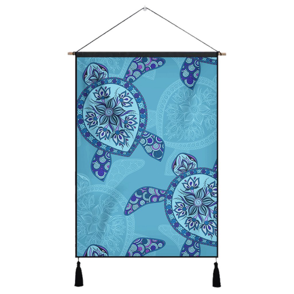 Hawaiian Turtle Plumeria Hanging Poster - AH Hanging Poster Cotton And Linen - Polynesian Pride