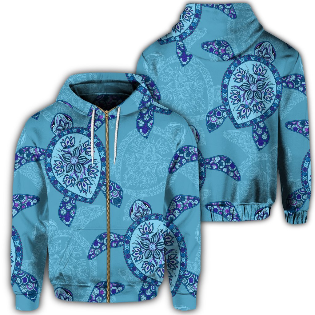 Hawaiian Turtle Plumeria Zip Hoodie Unisex Art - Polynesian Pride