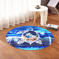 Hawaiian Turtle Plumeria Coconut Tree Polynesian Round Carpet Blue - AH - Polynesian Pride