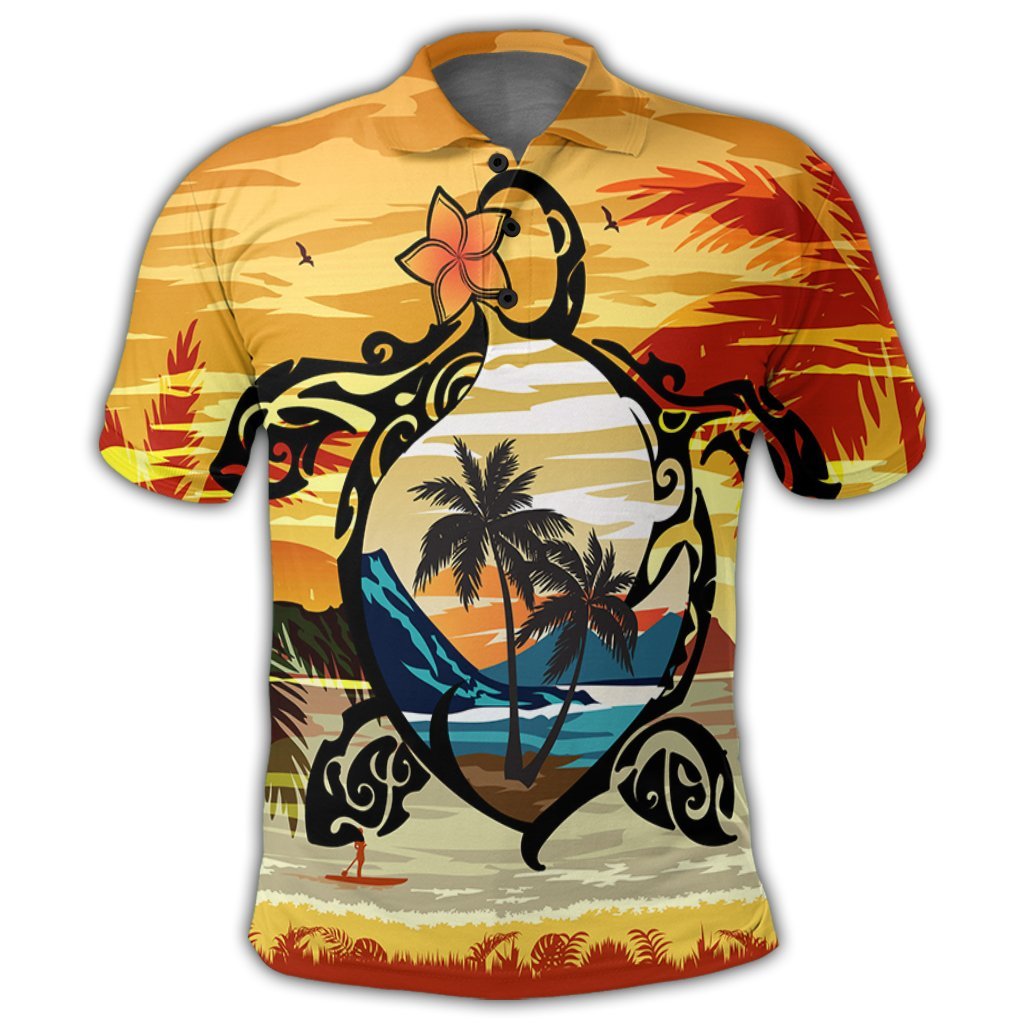 Hawaiian Turtle Plumeria Coconut Tree Polynesian Polo Shirt Gold - Polynesian Pride