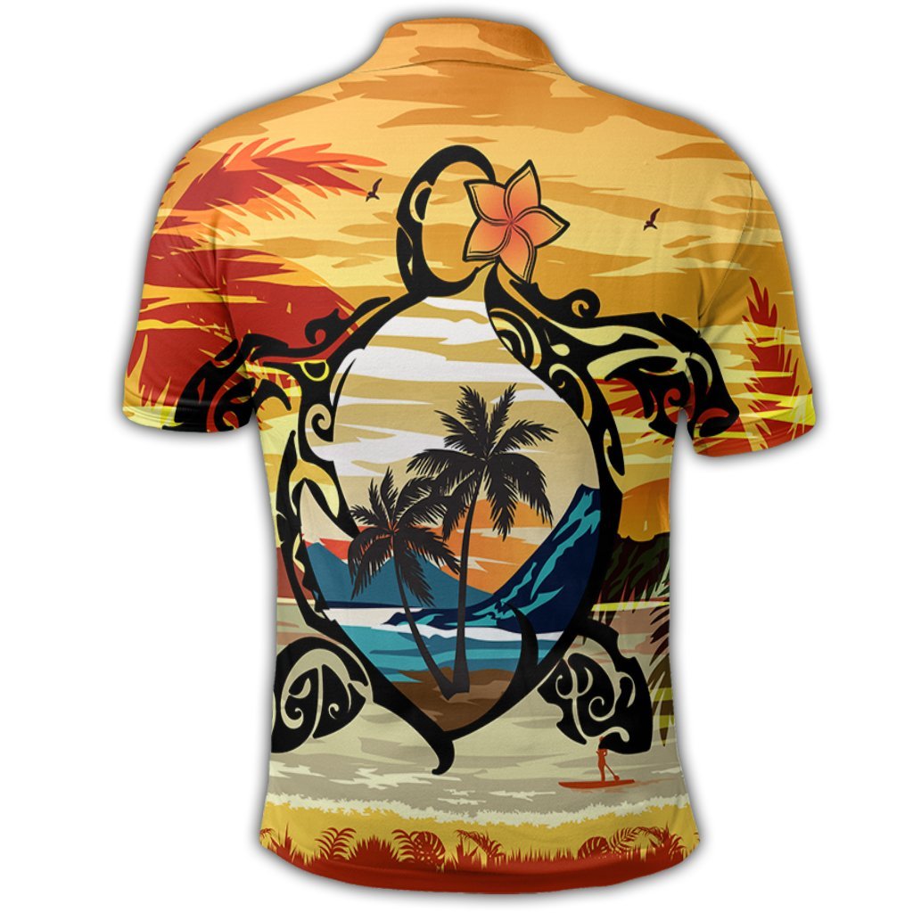 Hawaiian Turtle Plumeria Coconut Tree Polynesian Polo Shirt Gold - Polynesian Pride