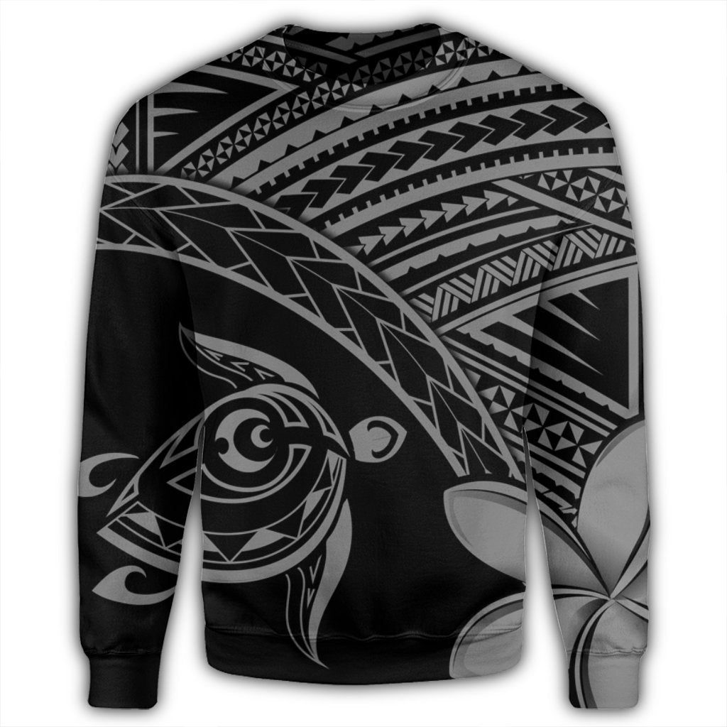 Hawaiian Turtle Plumeria Kakau Polynesian Quilt Sweatshirt Neo Gray AH - Polynesian Pride