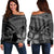 Hawaiian Turtle Plumeria Kakau Polynesian Quilt Women's Off Shoulder Sweater Neo Gray AH Black - Polynesian Pride