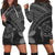 Hawaiian Turtle Plumeria Kakau Polynesian Quilt Hoodie Dress Neo Gray AH Black - Polynesian Pride