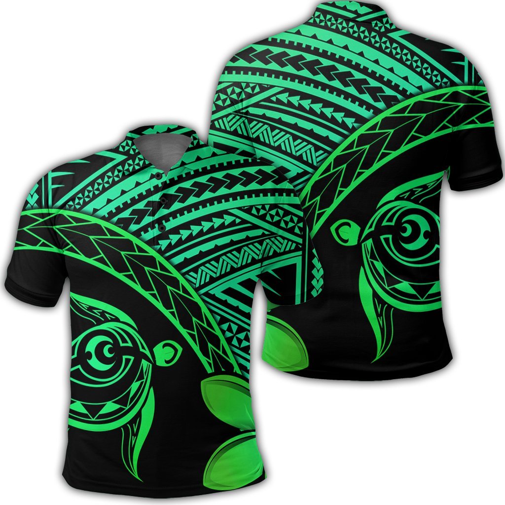 Hawaiian Turtle Plumeria Kakau Polynesian Quilt Polo Shirt Neo Green Unisex Black - Polynesian Pride