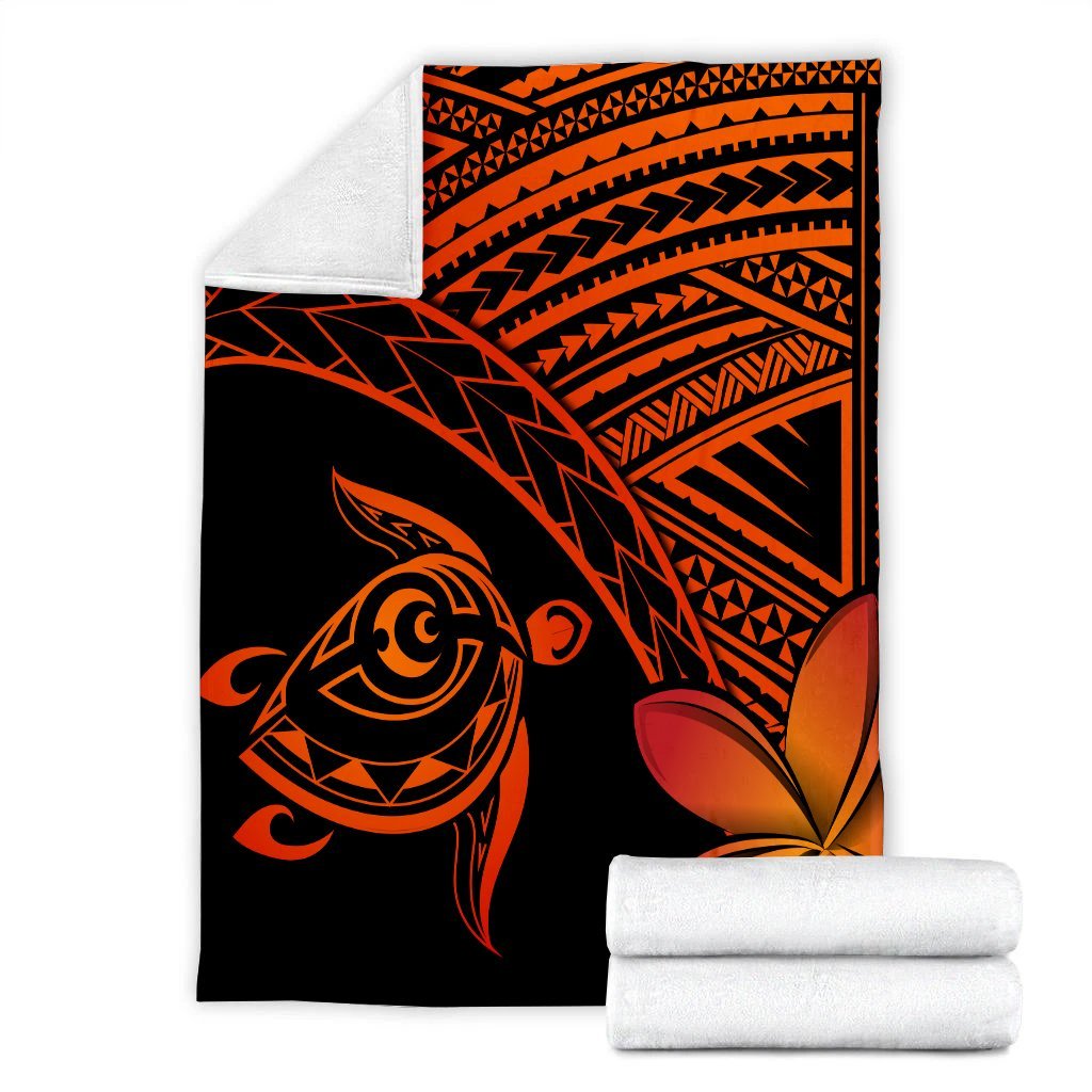 Hawaiian Turtle Plumeria Kakau Polynesian Quilt Premium Blankets Neo Orange AH - Polynesian Pride