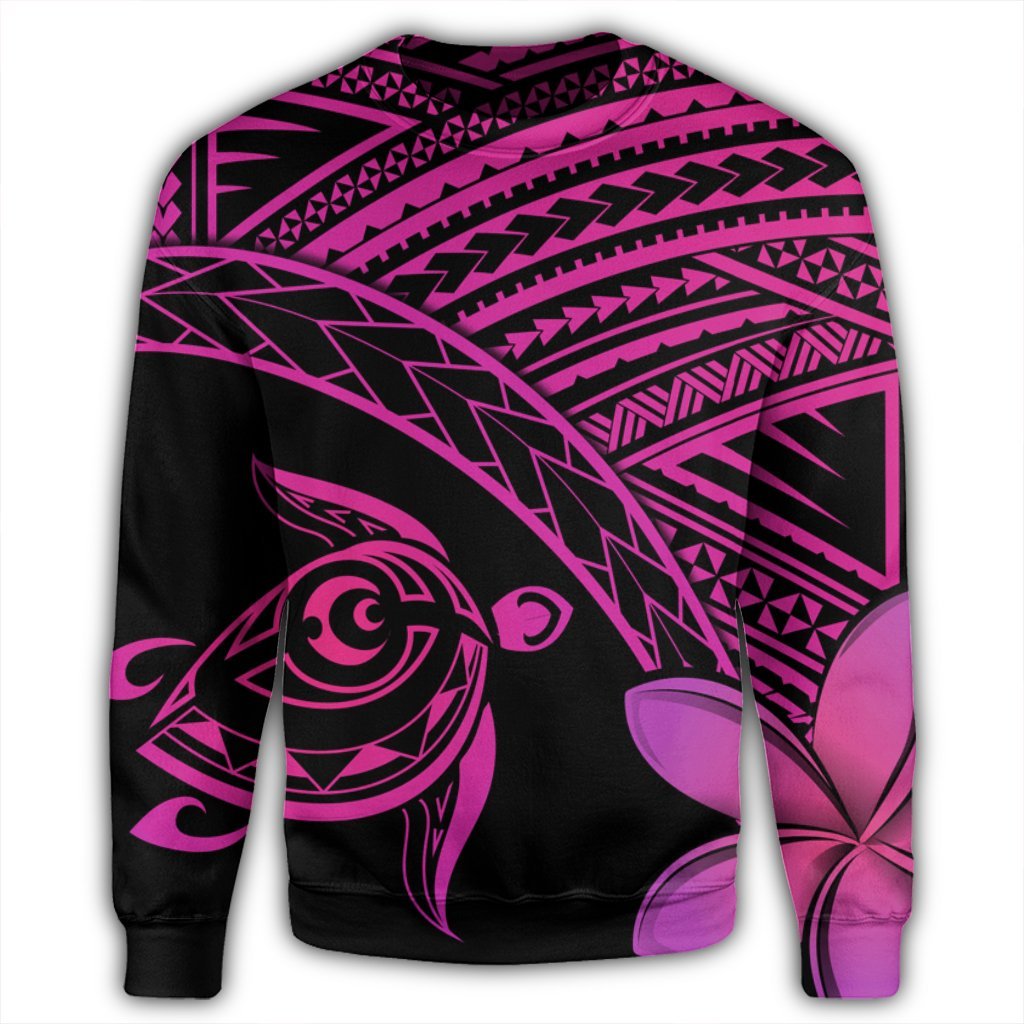 Hawaiian Turtle Plumeria Kakau Polynesian Quilt Sweatshirt Neo Pink AH - Polynesian Pride