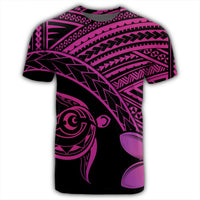 Hawaiian Turtle Plumeria Kakau Polynesian Quilt T Shirt Neo Pink AH - Polynesian Pride